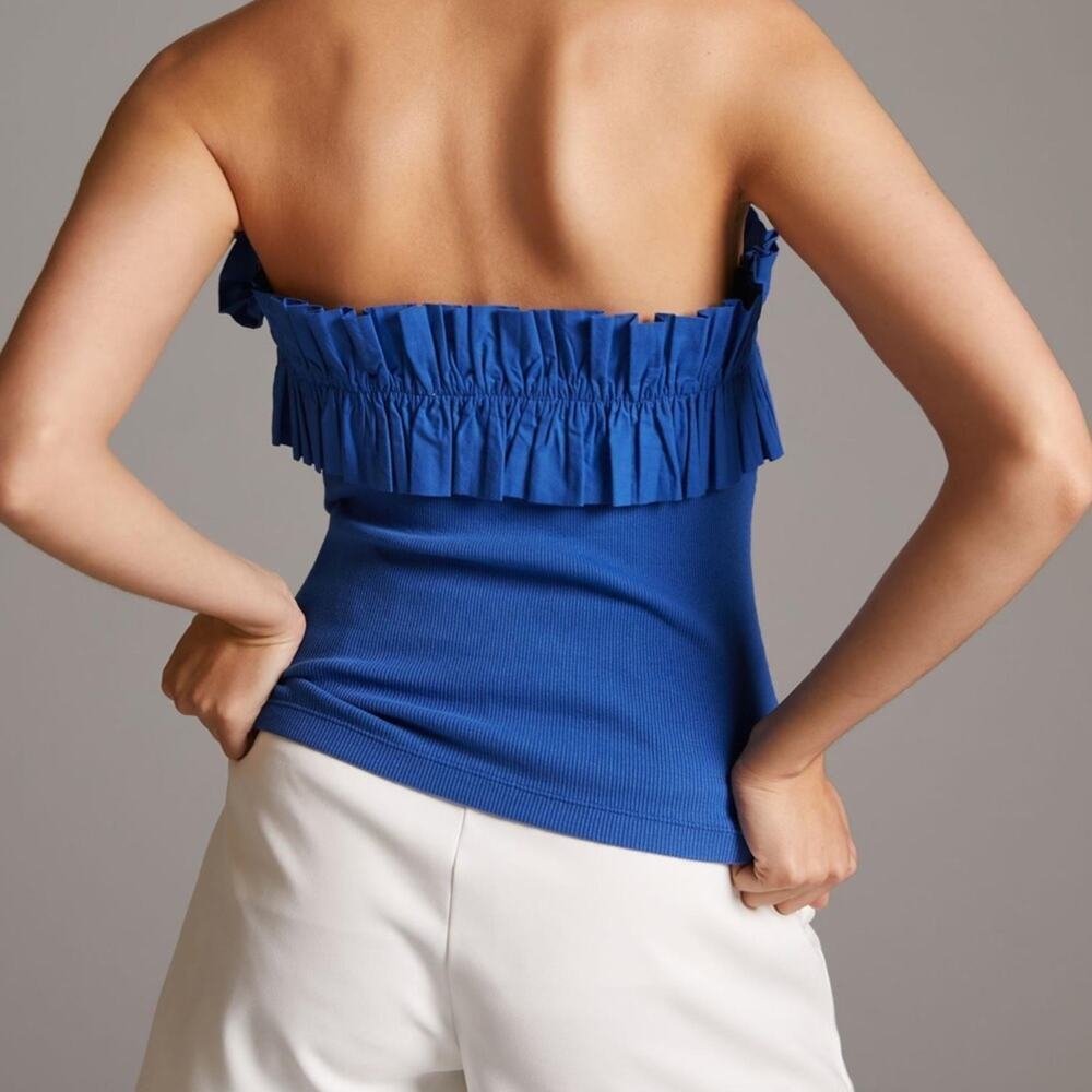 Anthropologie Maeve Poplin Ruffle Blue Tube Top - Picture 3 of 11